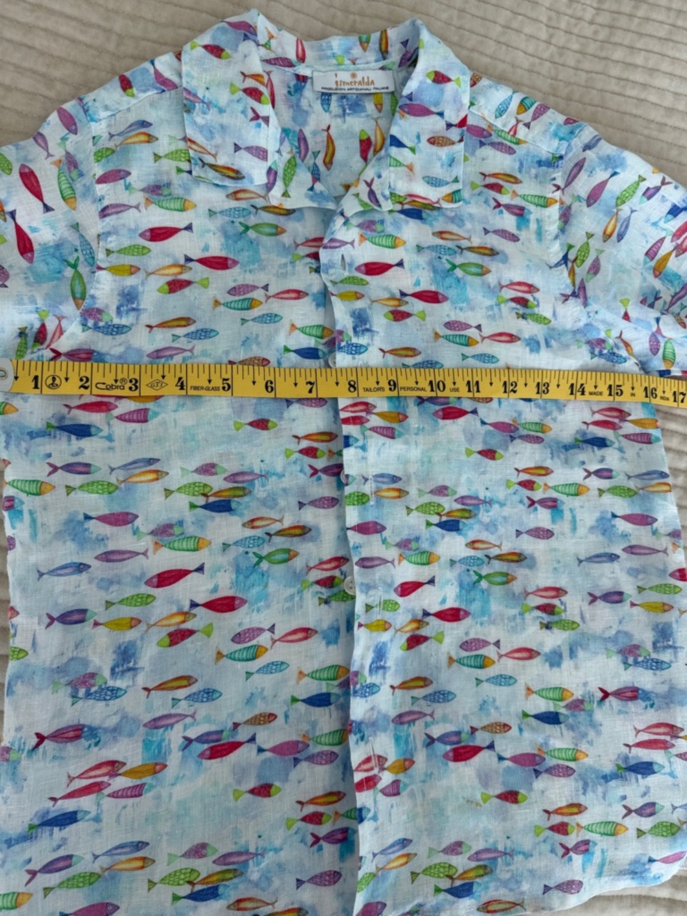 💯 Italian linen button down short sleeves shirt. Classic style, boys Size S - Picture 7 of 9